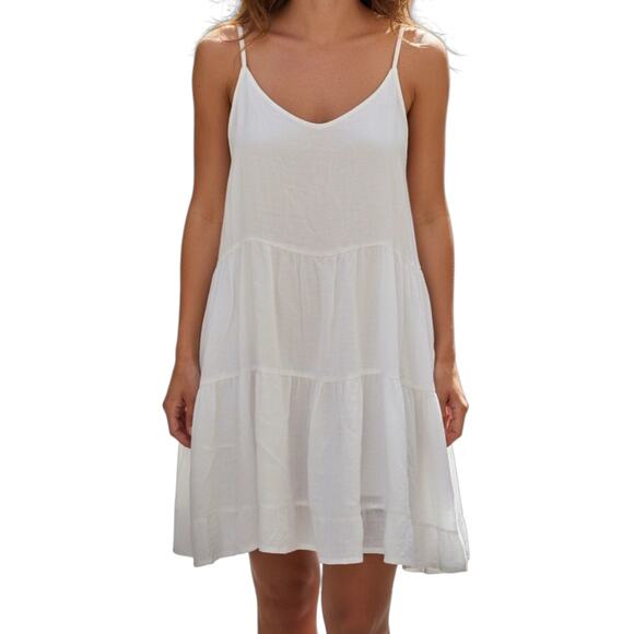 MODMALFI Linen Sundress White Womens Size 12 - Picture 1 of 6